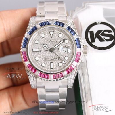 KS Factory Rolex GMT Master II 116759 SARU Pave Diamond Dial 40mm 2836 Automatic Oyster Watch